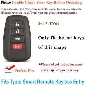 SANRILY Carbon Fiber Pattern 4 Button Smart Key Fob Cover Fit for Toyota RAV4 Camry 2018-2024 Corolla Avalon C-HR Prius GT86 Highlander Keyless Luminous Key Shell with Keychain Black