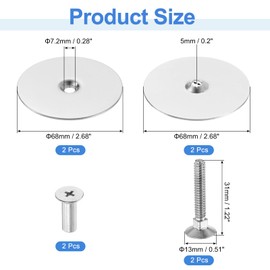 sourcing map 2 Set Door Hole Cover Plate, 2-5/8" Diameter Round Deadbolt Cover Plate Metal Door Knob Handle Hole Filler Plate with Connecting Screws, Silver