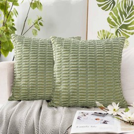 Miss Rui Cushion Covers 45x45cm Soft Corduroy Throw Pillowcases for Home Decor Sofa Living Room Chairs Set of 2 Sage Green