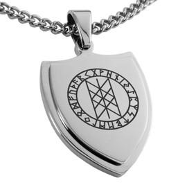 Tioneer Stainless Steel Vegvisir Web of Wyrd Skuld’s Net Viking Shield Pendant Necklace