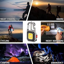 Cob Keychain Work Rechargeable Flashlight 6 Modes,4 in1 Screwdrivers 7in1 Wrench 1bottle Opener 1window-Breaking hamme for Camping, Fishing, Repair Walking Emergency 500 Lumen (4)