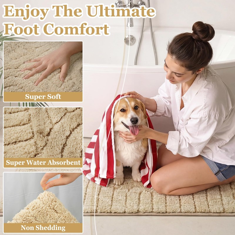 Homcomoda Bath Mats Sets 5 Piece, Boho Bathroom Rugs Absorbent