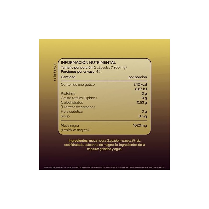 Maca Negra 1,020 mg por Porción, Cápsulas de Maca 90