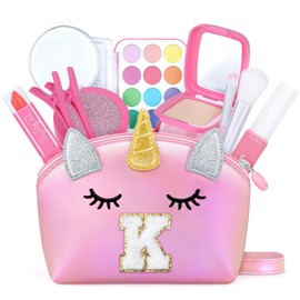YOOLIFE Kids Makeup Kit for Little Girls - Pretend Makeup, Non Toxic Washable Make Up Toy Set with Crossbody Bag, Unicorn Toys Gifts for 3 4 5 6 7 8 9 10 12 Years Old Girls Birthday Purse Letter K