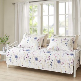 Twin Daybed Cover Set Floral Daybed Bedding 3 Piece Reversible Cozy Day Bed Cover Double Sided Quilt Bedding Purple Flower DayBed Comforter All Season for Twin Bed with 2 Standard Shams,39"x75"