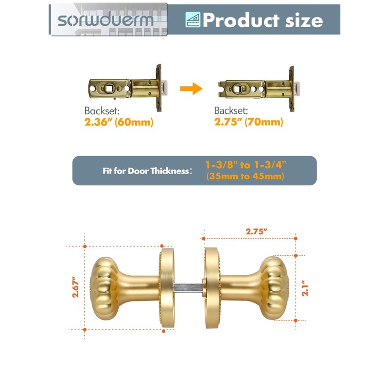 SORWDUERM Gold Door Knobs Passage Door Knobs Brushed Gold Interior