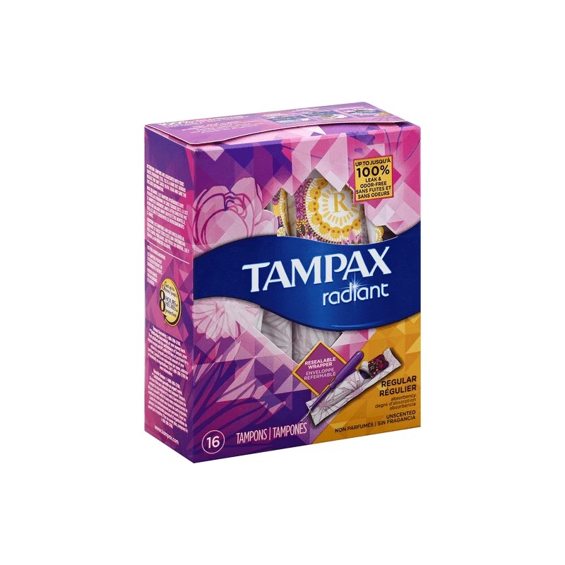 Tampax Radiant Tampons Plastic Applicator Regular/Super Absorbency DuoPack 16 CT