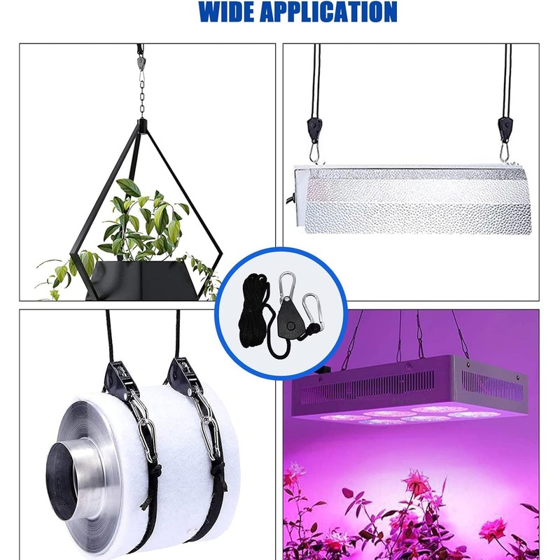 Grow Light Rope Hanger 2Pairs， Adjustable Rope Ratchet Hangers 150