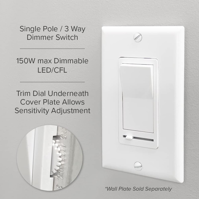 Maxxima LED Slide Dimmer Rocker Switch, 3-Way/Single Pole Decorative Electrical