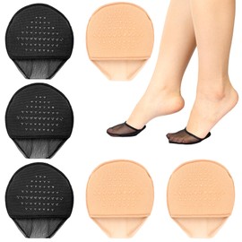 KALIONE 6 Pairs Women's Toe Topper Socks Seamless Socks with Padding Cushion Shoe Toe Protector with Grip Reusable Half Socks for Women Girls, Non-slip No Show Toe Socks for High Heels Flats Size 6-9