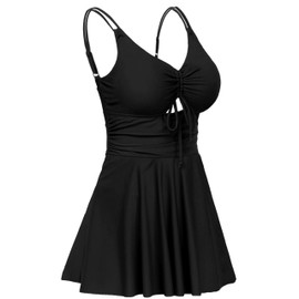 AONTUS - Traje de baño de una pieza para mujer, talla grande, con control de abdomen y faldas, Cuerda de elevación-negro, 8-10