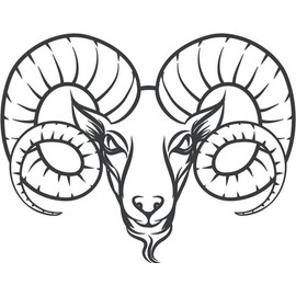 Black and White Majestic Strong Animal Drawing Vinyl Decal Sticker (4" Wide, Big Horn Sheep Ram)
