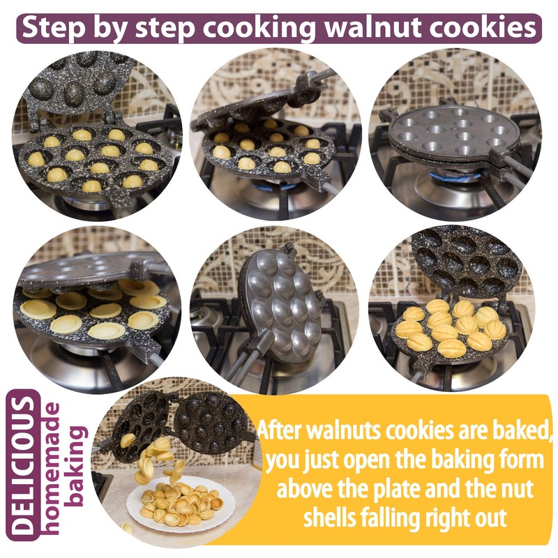 Walnut Cookie Maker 12 halves non-stick coating granite stone Cookies