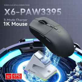 Mouse Attack Shark X6 Inalámbrico Gamer Tri Mode 26000 Dpi Paw3395 Base de Carga Negro