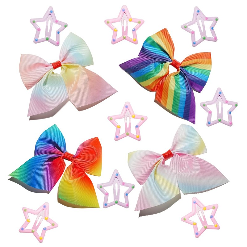 INSbobo Girls Hair Clips Set - 4 Rainbow Bows &