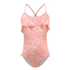 Big Girls One Piece Swimsuits Ruffle Bathing Suit Kids Hawaiian Floral Swimwear Orange Size 12/10-12