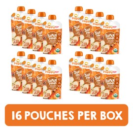 Happy Tot Organics Stage 4 Baby Food Pouches, Gluten Free, Vegan Snack, SuperFoods Fruit & Veggie Puree, Apples, Sweet Potatoes, Carrots, Cinnamon & Chia, 4.22 Ounce (Pack of 16)