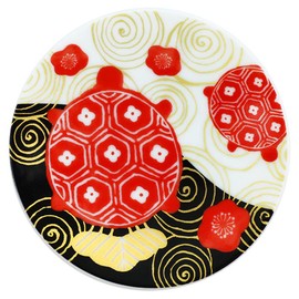 Ceramic Indigo KOTOHOGI RINPA Auspicious Small Plate, Turtle, Size: Approx. φ0.4 inches (9.3 cm), H 0.5 inches (1.2 cm), 41005