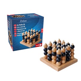 Noris 606102033 Deluxe 4 Series 3D Wooden Games Classic in High-Quality Wooden Design with 64 Balls, for Children from 6 Years and Adults, Strategy Game for 2 Players