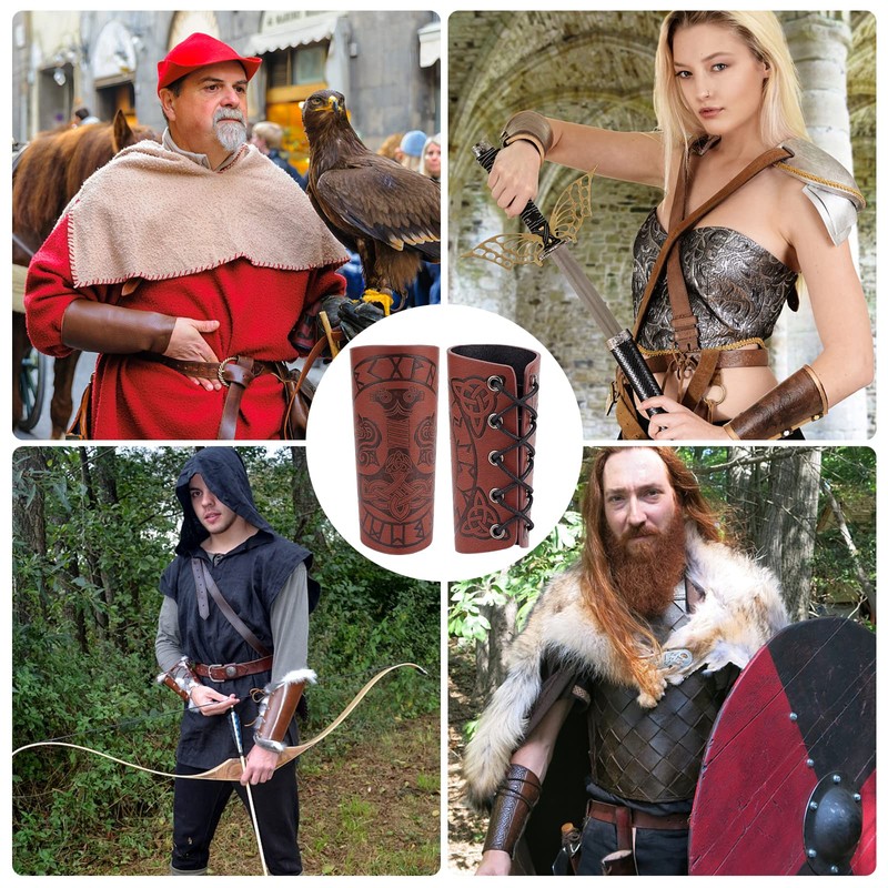 GORGECRAFT Pack of 2 Leather Cuff Bracelets, Medieval Armour, Bracers,
