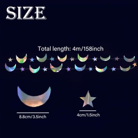 LHLZNB Iridescent Disco-Holographic Party-Decorations Moon-Star Garland - 63Ft Twinkle Little Star Hanging Neon Streamers Banner,Eid Ramadan Mubarak Decoration Birthday Wedding Baby Shower Décor