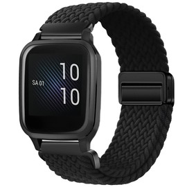 Issinlky Nylon Braided Band for Garmin Venu Sq/Sq 2 Music, 20mm Elastic Strap for Venu 2 Plus, Vivoactive 3/5, Vivomove HR, Forerunner 55 245 645