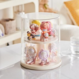 Qirc Dolls Display Case Figure Toys Storage Box Transparent Blind Box Organizer Stand Dustproof Protection Showcase for Action Figures/Toys/Collectibles (Rotating Double Layer)