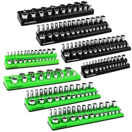 GURADESIGN 8PCS Magnetic Socket Organizer Set, Magnetic Socket Holder, 1/4"", 3/8"", 1/2"" Socket Holds 171 Pieces Magnetic Socket Trays., Green and Black