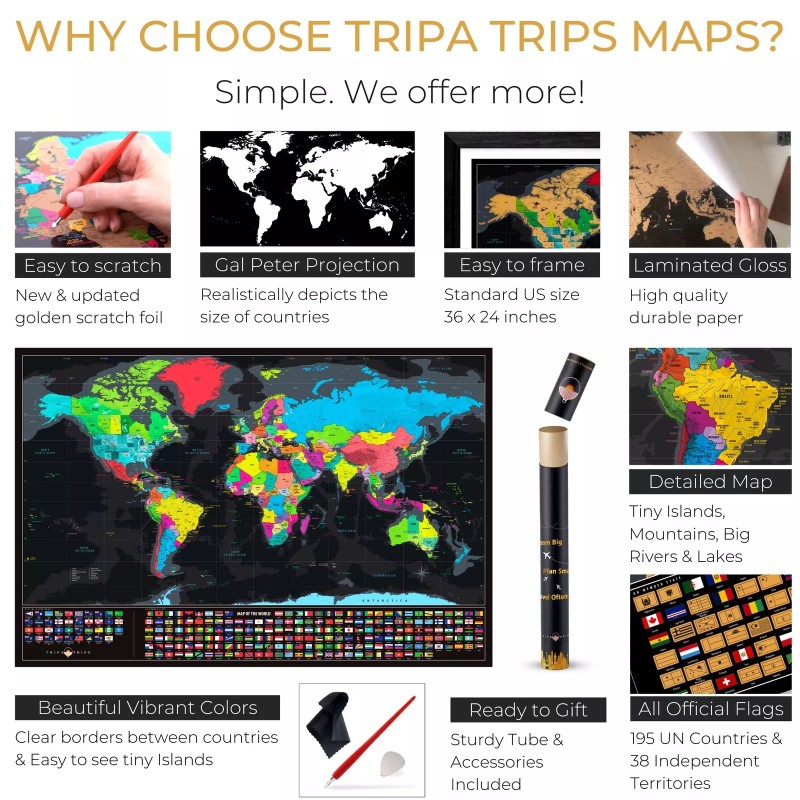 TRIPA TRIPS XL Scratch off World Map with All 233