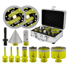 Tile Hole Saw Kit - Diamond Core Drill Bits Set SANLEETEK for Porcelain Tile Ceramic Marble 6/6/8/20/35/50/65MM+4/5'' Finger Bit+2" Chamfer Bit+2pcs 4.5" Saw Blade+SDS, 12pcs