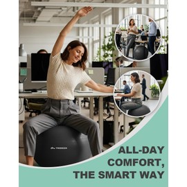 Trideer Exercise Ball for Office Desk, Yoga Ball Chair to Relieve Back Pain, Stability & Fitness Ball Seat with Base, Home Gym Core Workout, Abs, Stretching & Therapy
