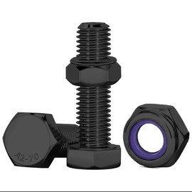 Drenky Bolts and Nuts Set, 10 Pcs M10 Black Lock Nuts and Bolts Assortment 304 Stainless Steel Hex Bolt and Nut M10 x 25mm Machine Screws and Nut for Machinery, Furniture, 3D Printing