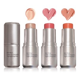 3 Colors Blush Stick,Solid Cream Blush,Multi-Use Highlighter Blush Stick for Cheeks,Lips and Eye,High Pigmented Blush Makeup Stick Set C