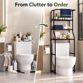 4-Tier Over Toilet Storage Rack with Basket – Freestanding Black Metal Bathroom Organizer with Adjustable Shelves