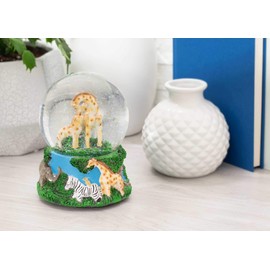 Elanze Designs Giraffes Zebras and Elephants 100MM Sturdy Wind Up Music Glitter Water Snow Globe Tabletop Dresser Nightstand Figurine Decoration Plays Tune Born Free