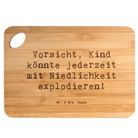 Mr. & Mrs. Panda Bambus - Schneidebrett Spruch Explodierendes Kind - Geschenk, Familie, Schneidebrett Holz, Schneidbrett, Illustration, Bretter,