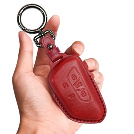 Tukellen for Volkswagen Leather Key Fob Cover Compatible with VW MK8 Golf/GTI Skoda Octavia Remote Protector Jacket Keyless Entry (Red)