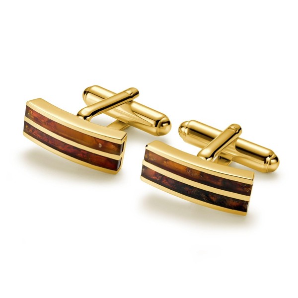 Men's Gold-Plated Silver Cufflinks with Amber and Elegant Design, Silver