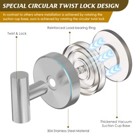 MOTAIPEAK Suction Cup Hooks for Shower,Heavy Duty Shower Towel Suction Hooks,No Drill Wall Mounted Towel Hooks for Bathrooms Wall,Kitchen,Glass,Mirror,Tile to Hang Towels,Robes,Coat-Silver(2 Pack)