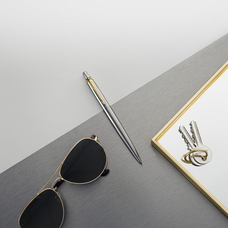 Parker Jotter Ballpoint Pen | Stainless Steel with Golden Trim