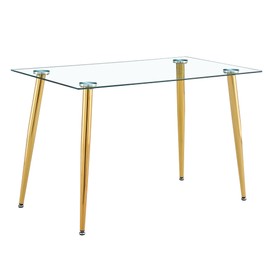 Lyngins Dining Table for 6 Kitchen Table 47.2" Rectangular Modern Glass Dining Table Kitchen & Dining Room Tables with Glass Tabletop and Metal Legs for Dining Room and Kitchen, Champagne