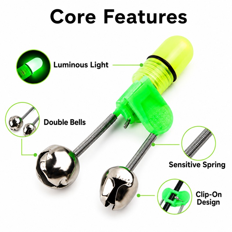 6-Piece Fishing Bite Alarm Bells with Luminous Night Light –