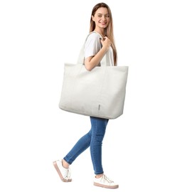 ROSECER Extra Large Tote Bag for Women, Foldable Beach Bag with Wet Pocket, Waterproof Weekender Overnight Bag for Travel, Gym, Hospital, Swim, Nurse, Beige