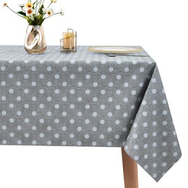 WenYa Polka Dot Tablecloth Wipe Clean Table Cloth Wipeable PVC Tablecloths Plastic Dinner Cover, Square Waterproof Table Cover Protector for Picnic Party Indoor Outdoor - Grey, 54x54in/137x137cm