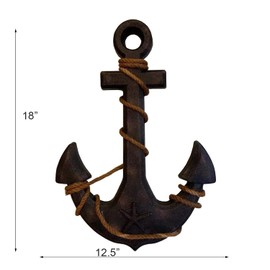 T&Garice Hanging Nautical Wooden Anchor Wall Decor,18''H,Rustic Anchor Wall Art Sculpture Beach Theme Home Decoration