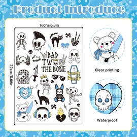 Papiailove 200+ Bad Two the Bone Temporary Tattoos, Cute Black White Skeleton Skull Tattoo Stickers for Boys, Birthday Party Favors Goodie Bag Fillers Supplies Decorations, School Prizes Rewards Gifts