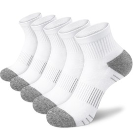 cuangya Performance Cushioned Ankle Socks Women White Running Socks Quarter Athletic Hiking Sports 5-Pairs