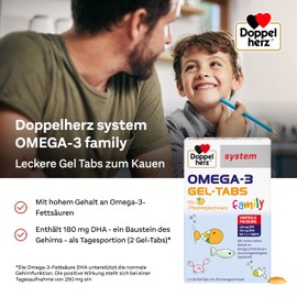Doppelherz system OMEGA-3 Family Gel Tabs - Contains 180 mg DHA, a Building Block of the Brain, as a Daily Serving (2 Gel Tabs) - 120 Tablets