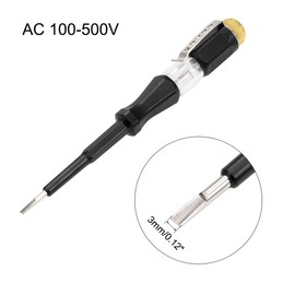 uxcell Voltage Tester AC 100-500V with 3mm Slotted Screwdriver with Clip for Circuit Test, Black, Pack of 3