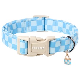DOGWONG Blue Checkered Dog Collar, Blue Plaid Dog Collars, Adjustable Cute Boy Pet Collars Girl Design Dog Collar for Small Medium Large Dogs